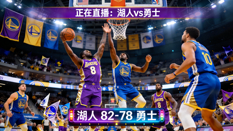 NBA洛杉矶湖人队对阵金州勇士队激烈比赛直播画面